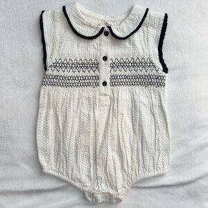 Viverano Organics Robin Seersucker Smocked Bubble Romper Baby Girl 12/18M Ivory